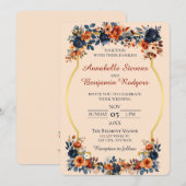 Rustikale Burnt Orange und Blue Wedding Einladung (Vorne/Hinten)