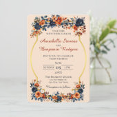 Rustikale Burnt Orange und Blue Wedding Einladung (Stehend Vorderseite)