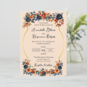 Rustikale Burnt Orange und Blue Wedding Einladung (Stehend Vorderseite)