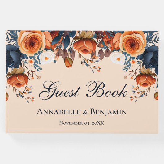 Rustikale Burnt Orange und Blue Wedding Gästebuch (Vorderseite)