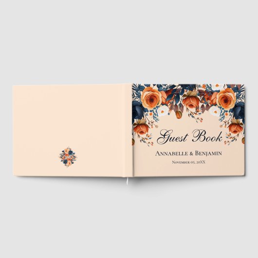 Rustikale Burnt Orange und Blue Wedding Gästebuch (Voll)
