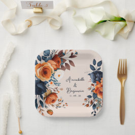 Rustikale Burnt Orange und Blue Wedding Pappteller
