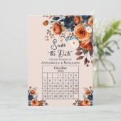 Rustikale Burnt Orange und Blue Wedding retten das Einladung (Stehend Vorderseite)
