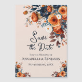 Rustikale Burnt Orange und Blue Wedding retten das Magneteinladung (Vorderseite)