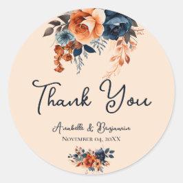 Rustikale Burnt Orange und Blue Wedding Runder Aufkleber
