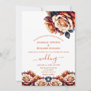 Rustikale Burnt Orange und Navy Blue Wedding Einladung