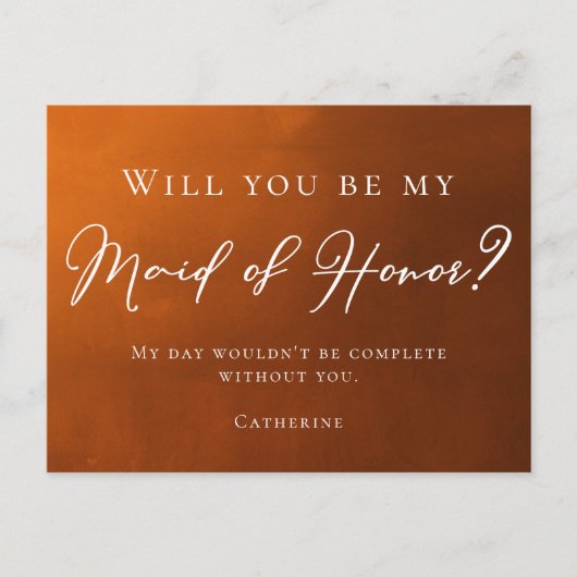 Rustikale Burnt Orange werden Sie meine Trauzeugin Postkarte (Vorderseite)