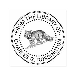 Rustikale buschige Fox Bibliotheksbuch Name Permastempel
