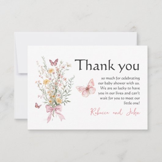 Rustikale Butterfly-Wildblume Blumenbaby-Dusche Dankeskarte (Vorderseite)