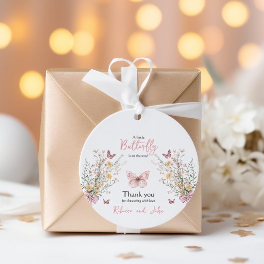 Rustikale Butterfly-Wildblume Blumenbaby-Dusche Geschenkanhänger