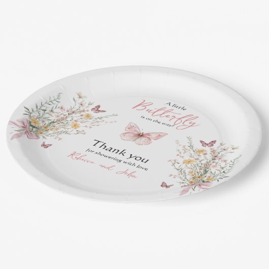Rustikale Butterfly-Wildblume Blumenbaby-Dusche Pappteller (Schrägansicht)
