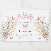 Rustikale Butterfly-Wildblume Blumenbaby-Dusche Schaumweinetikett (Einzelnes Label)