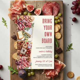 Rustikale BYOB-Nacht Charcuterie-Board Geburtstags Einladung
