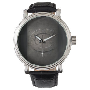 Rustikale C Monogramm-Uhr des schwarzes Metall Armbanduhr