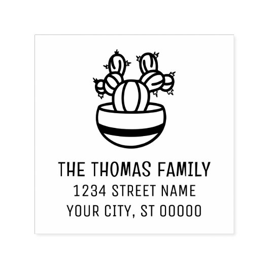 Rustikale Cactus-Pflanze in Pot #3-Name-Adresse Permastempel (Design)