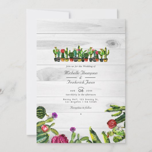 Rustikale Cactus succulents QR Code UAWG Wedding Einladung (Vorderseite)