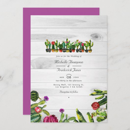 Rustikale Cactus succulents QR Code UAWG Wedding Einladung (Vorne/Hinten)