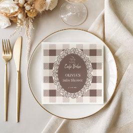 Rustikale Café-Baby-Taupe-Buffalo-Karo-Babyparty Serviette
