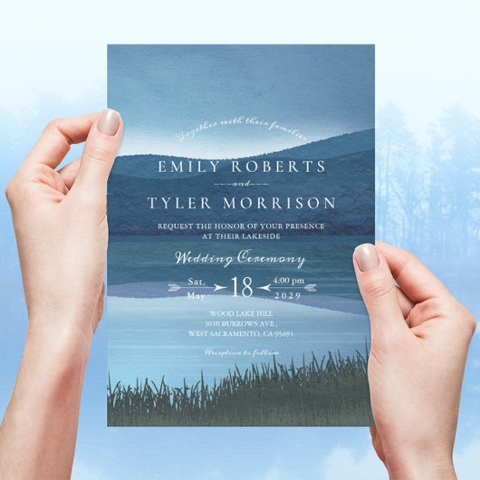 Rustikale Calming Lakeside Hochzeit Einladung