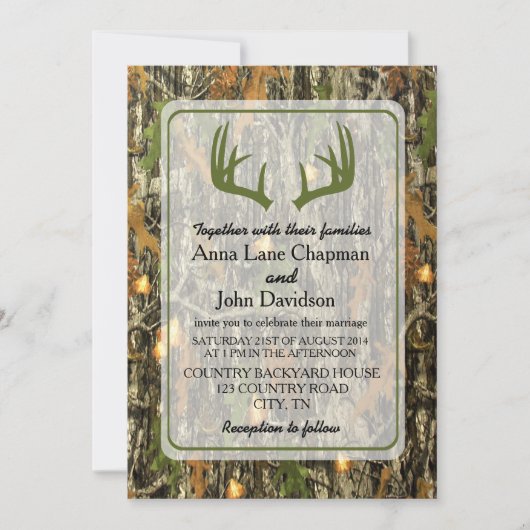 Rustikale Camouflage Antler Hochzeit Einladung (Vorderseite)