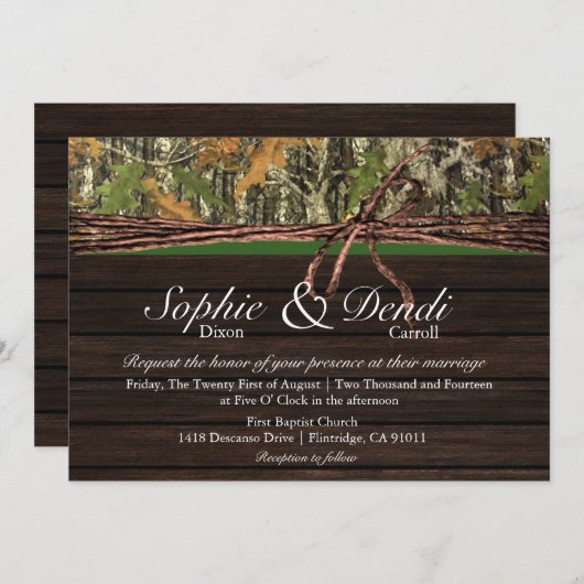 Rustikale Camouflage-hölzerne Hochzeits-Einladung Einladung (Vorne/Hinten)