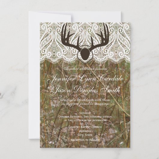 Rustikale Camouflage Jagd Antler Hochzeitsreise Einladung (Vorderseite)