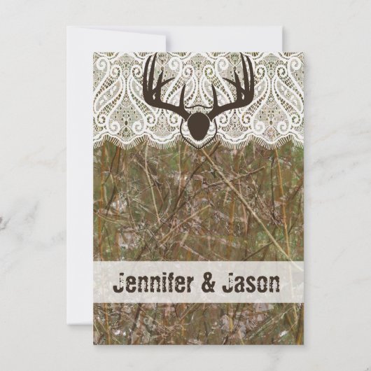 Rustikale Camouflage Jagd Antler Hochzeitsreise Einladung (Rückseite)