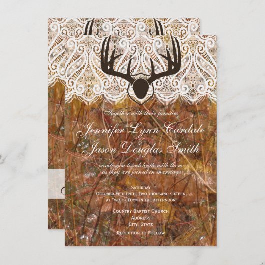 Rustikale Camouflage Jagd Antler Hochzeitsreise Einladung (Vorne/Hinten)