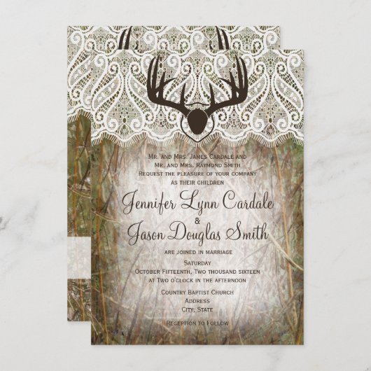 Rustikale Camouflage Jagd Antler Hochzeitsreise Einladung (Vorne/Hinten)