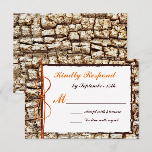 Rustikale Camouflage Orange Bow Wedding RSVP Karte (Vorne/Hinten)
