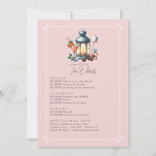 Rustikale Campbrücke Bachelorette Wochenende Einladung (Rückseite)