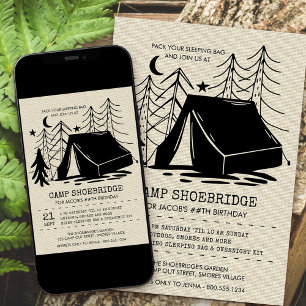Rustikale Camping-Silhouette Camping-Geburtstag Einladung