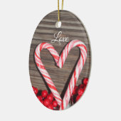 Rustikale Candy Cane Herz Liebe Personalisiert Keramik Ornament (Links)