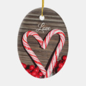Rustikale Candy Cane Herz Liebe Personalisiert Keramik Ornament (Vorne)