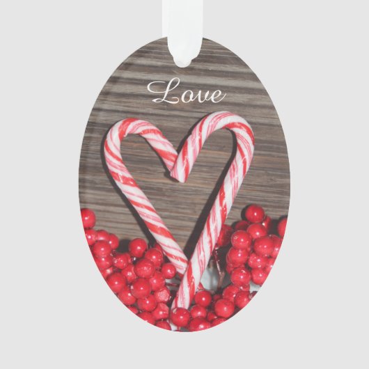 Rustikale Candy Cane Herzstück Liebe Unser erstes Ornament (Vorderseite)
