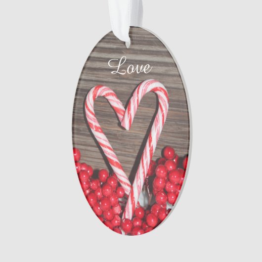 Rustikale Candy Cane Herzstück Liebe Unser erstes Ornament (Vorderseite)