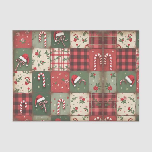 Rustikale Candy Cane und Kariertes Weihnachtszette Seidenpapier (Vorderseite)