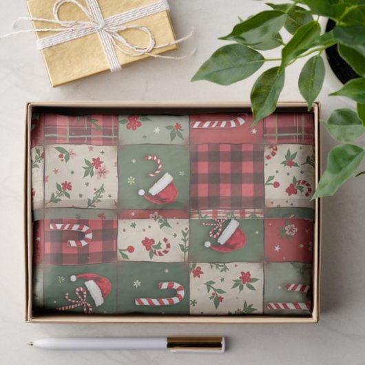 Rustikale Candy Cane und Kariertes Weihnachtszette Seidenpapier (Geschenk)