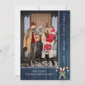 Rustikale Candy Canes Weihnachten | Blue Foto Card (Vorderseite)