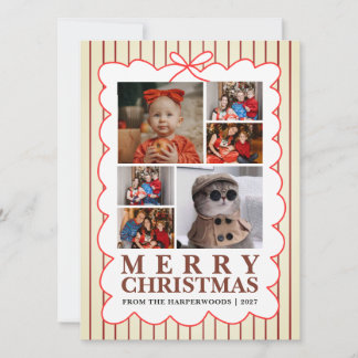 Rustikale Candy Stripe 6 Foto Familienweihnachten Feiertagskarte