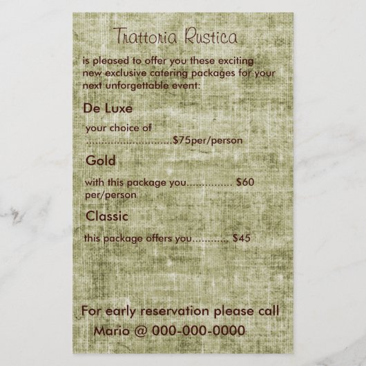 Rustikale Catering-Dienstleistungen Flyer (Hinten)