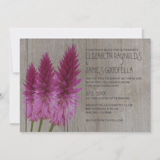 Rustikale Celosia Hochzeit Einladungen (Vorderseite)