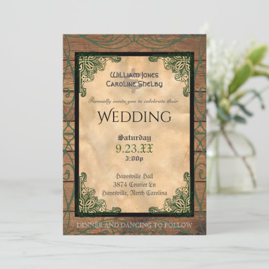 Rustikale Celtic Claddagh Hochzeit Einladung (Stehend Vorderseite)