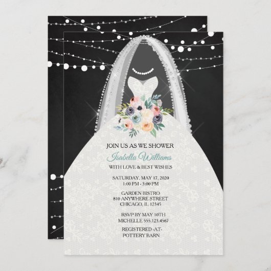 Rustikale Chalk Bridal Dress Bridal Dusche Einladu Einladung (Vorne/Hinten)