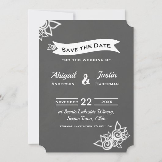 Rustikale Chalk Style Save the Date Karte (Vorderseite)