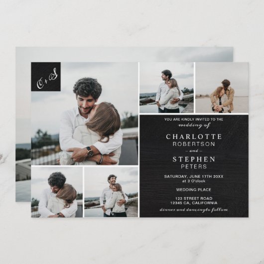 Rustikale Chalkboard-Initialen 6 Fotos Hochzeit Einladung (Vorne/Hinten)