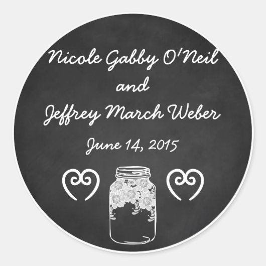 Rustikale Chalkboard Mason Jar Custom Wedding Runder Aufkleber (Vorderseite)