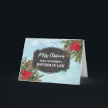 Rustikale Chalkboard Mutter im Gesetz frohe Weihna Karte<br><div class="desc">Fröhliche Weihnachten für Mutter in Rechtskarte mit rustikalem Kalkbrettmuster und winterliche Blätter mit Poinsettias.</div>