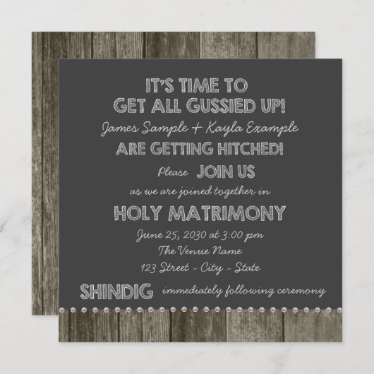 Rustikale Chalkboard Redneck Hochzeitseinladungen Einladung (Vorne/Hinten)