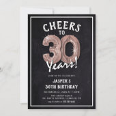 Rustikale Chalkboard Rose Gold Balloons 30. Geburt Einladung (Vorderseite)